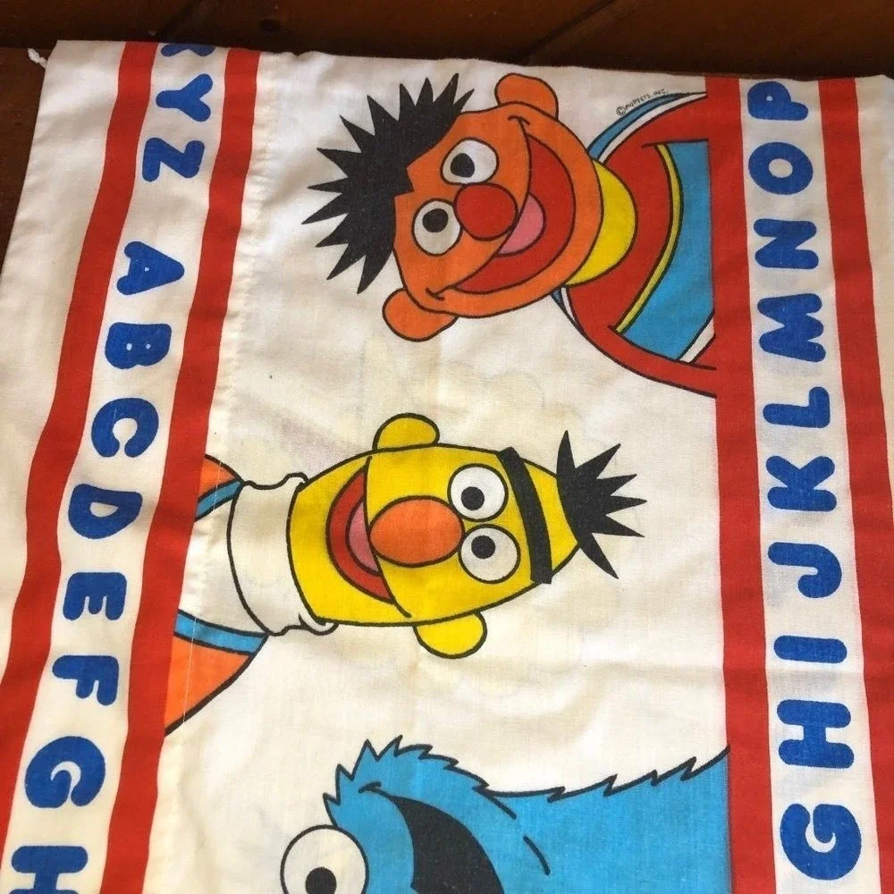 Vintage Sesame Street Pillowcase Muppets Big Bird Cookie Monster Bert Ernie ABC‎